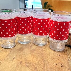 Set of Vintage Anchor Hocking Red Polka Dot Glasses